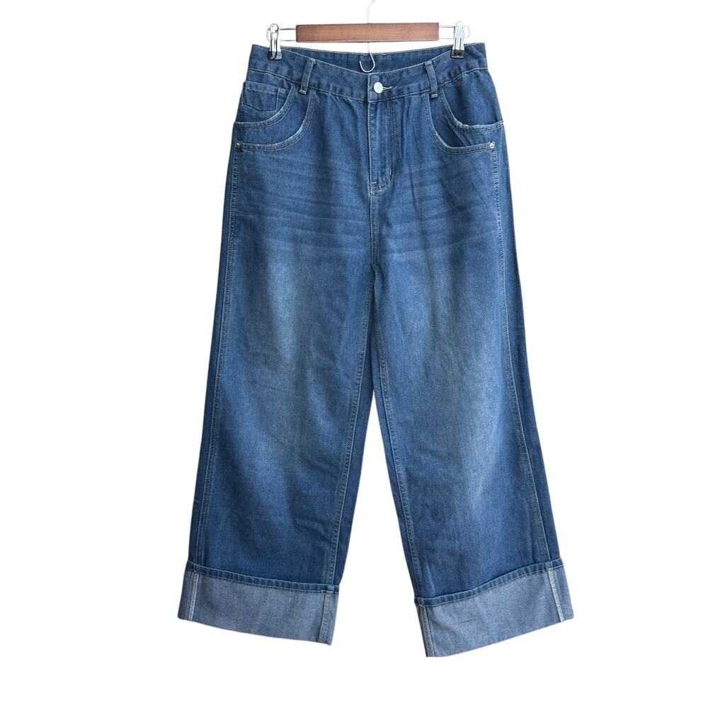 NWT Jokelamb M High Rise Wide Leg Cuffed Jeans Denim